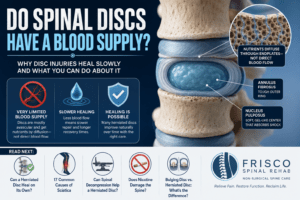 Do Spinal Discs Have a Blood Supply? Illustration showing a spinal disc with limited blood supply and how nutrients diffuse through the vertebral endplates instead of direct blood vessels.